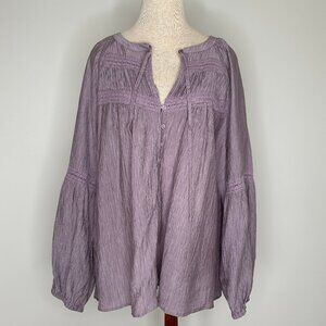 Laura Ashley Women's Peasant Boho Blouse Purple Embroidery Plus Size 3X
